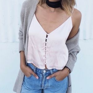 Brandy Melville Pink Satin Button Cami